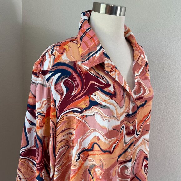 Cynthia Rowley Top Womens Plus 3X Button Up Blouse Swirl Print Long Sleeve Shirt - Picture 2 of 9